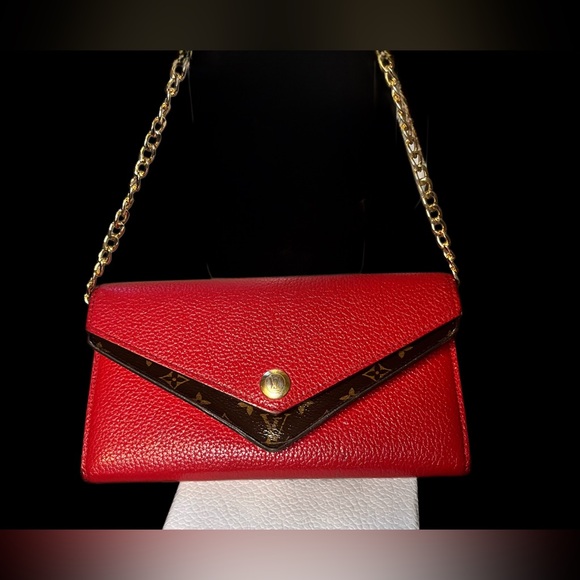 Louis Vuitton Red Calfskin, double V with monogram trim long wallet 🔥 w free COA - Picture 1 of 16
